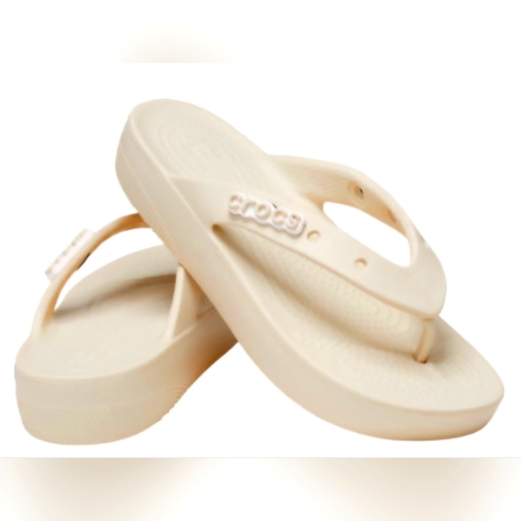 Crocs Womens Classic Platform Cream Flip Flop Size Us 10 - Picture 1 of 5